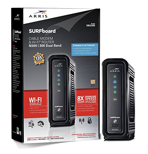 ARRIS SURFboard SBG6580 DOCSIS 3.0 Cable módem/ Wi-Fi N300 2.4Ghz + N300 5GHz Enrutador de banda dual - Empaquetado al por menor Negro (570763-006-00)