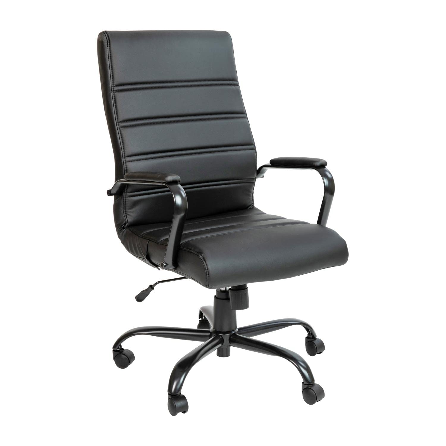 Flash Furniture Silla de escritorio con respaldo alto - Silla de oficina giratoria ejecutiva de cuero negro suave con marco negro - Sillón giratorio