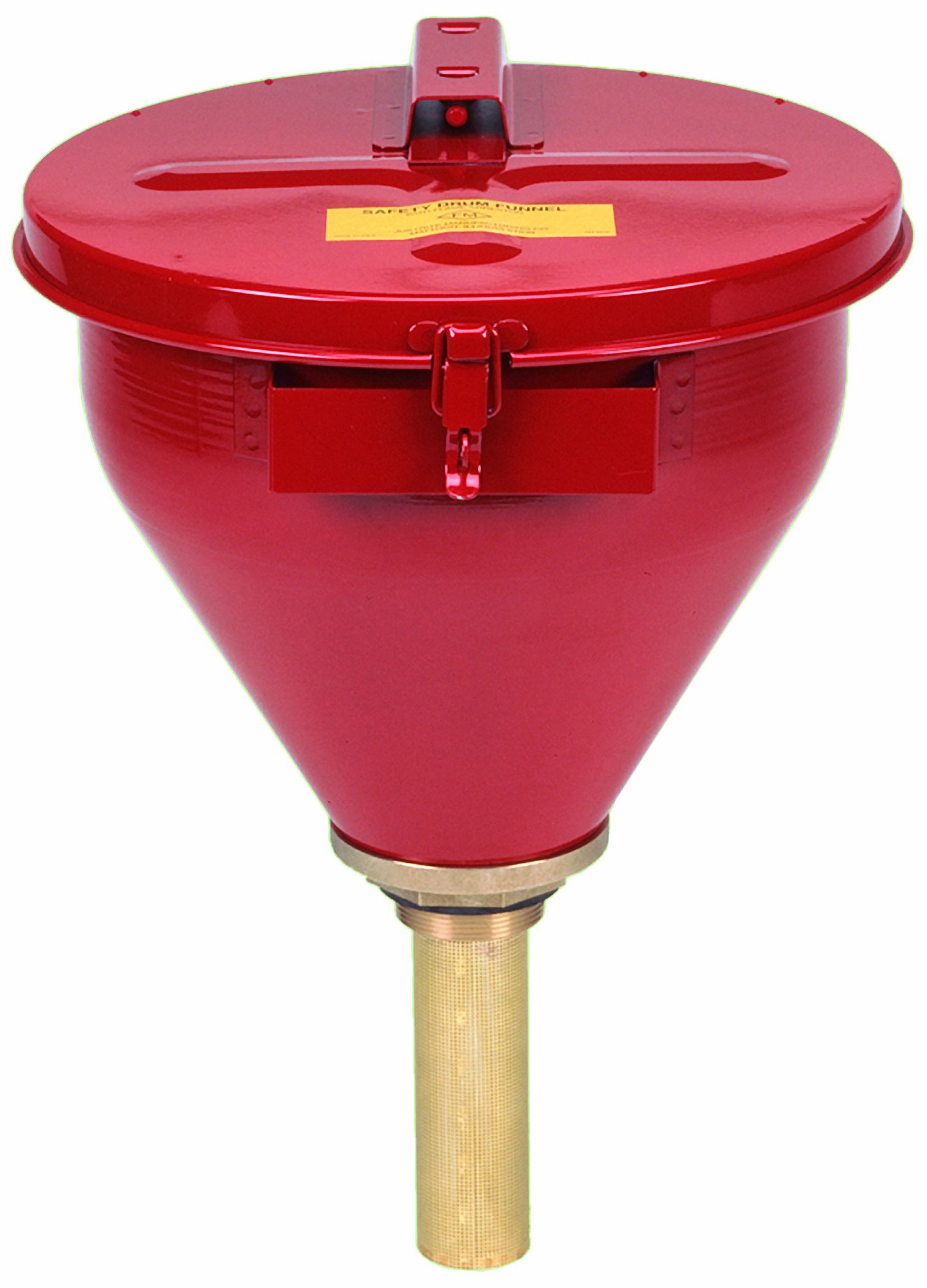 Justrite Embudo de tambor de seguridad grande de acero galvanizado rojo de 2.6 galones con tapa de cierre automático y parallamas de 6' (para materiales inflamables) (08207)