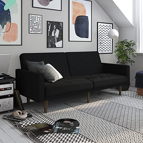 DHP Paxson convertible futón sofá cama con tapicería de lino y patas de madera - negro