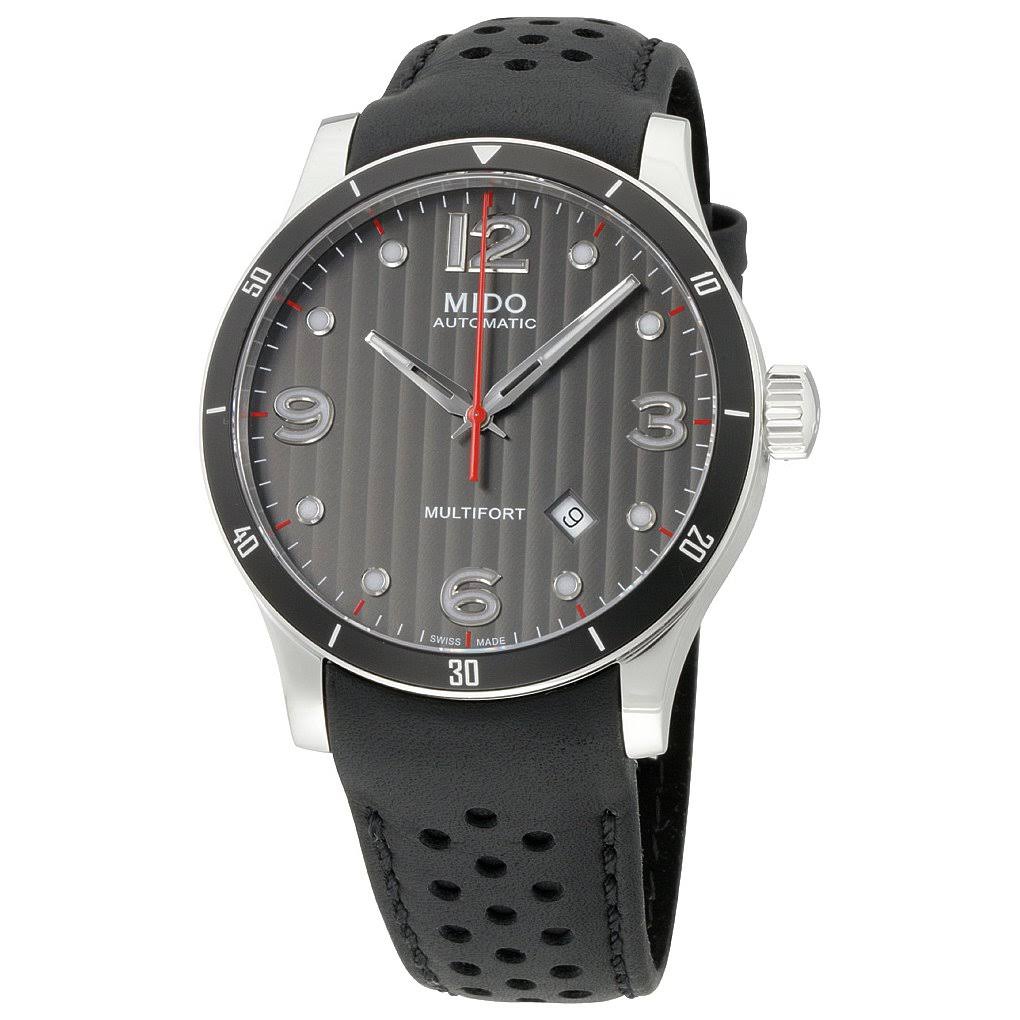 Mido Multifort Gent M025.407.16.061.00 Reloj analógico automático de cuero gris / negro para hombre