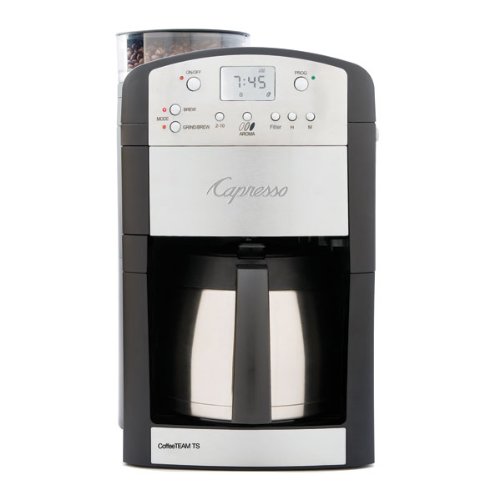 Capresso 465 CoffeeTeam TS Cafetera digital de 10 tazas con molinillo cónico y jarra térmica