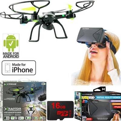  Xtreme Ready-To-Fly 2.4Ghz 6 Axis Gyro Aerial Quadcopter Drone con cámara (05461) con paquete Incluye visor de realidad virtual VR Vue para teléfonos inteligentes + tarjeta de memoria MicroSD de 16...