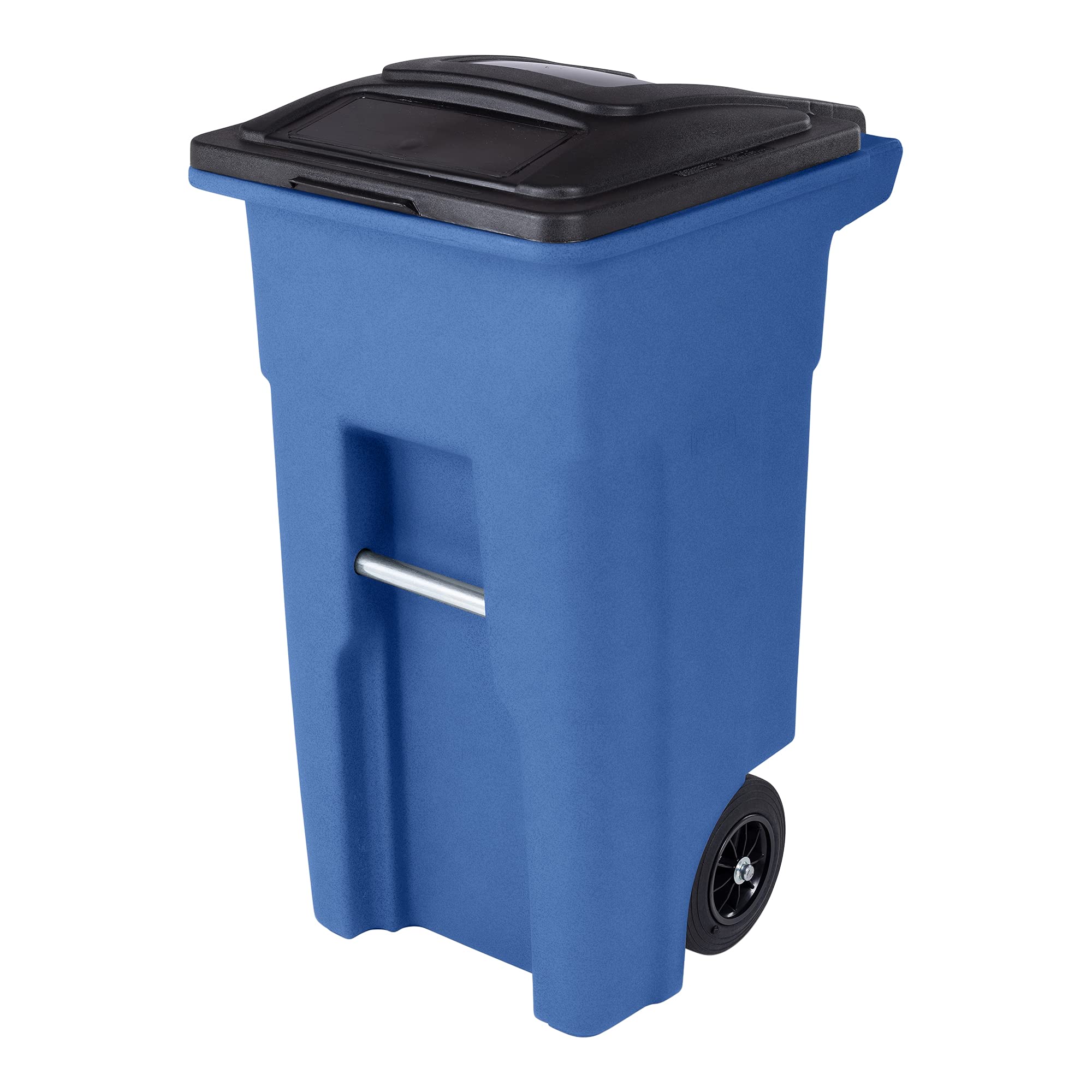 Toter 32 galones Bote de basura azul con ruedas silenciosas y tapa negra adjunta
