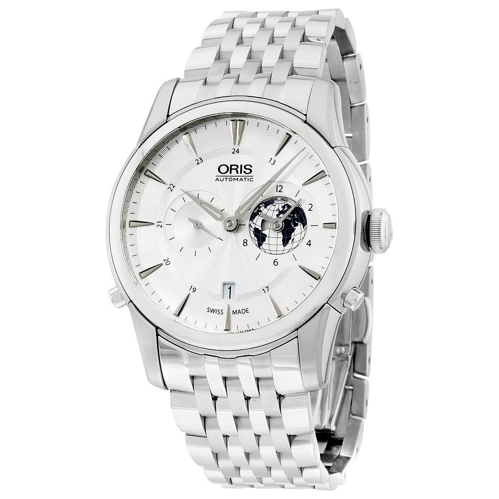 Oris Artelier GMT Reloj automático para hombre de acero inoxidable con esfera blanca plateada 690-7690-4081MB
