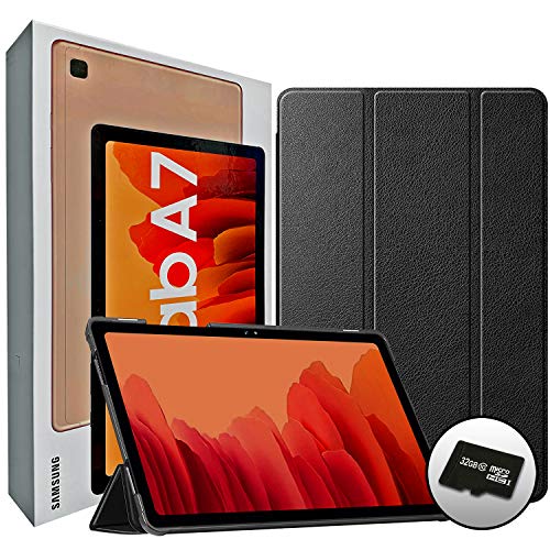 Samsung 2020 Galaxy Tab A7 10.4? Paquete de tableta internacional con pantalla táctil Android 10 Wi-Fi de 32 GB en pulgadas - Estuche rígido delgado de tres pliegues y tarjeta Micro SD de 32 GB