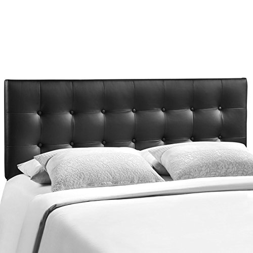 Modway Cabecero de cama King tapizado en piel sintética con botones capitoné Emily en negro