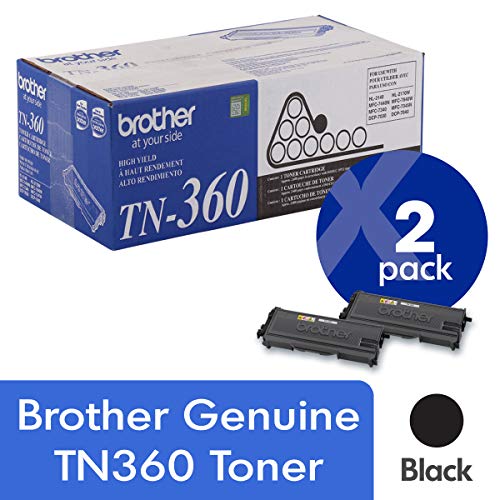 Brother Paquete de 2 cartuchos de tóner negro de alto rendimiento TN360 genuinos con un rendimiento aproximado de 2600 páginas/cartucho