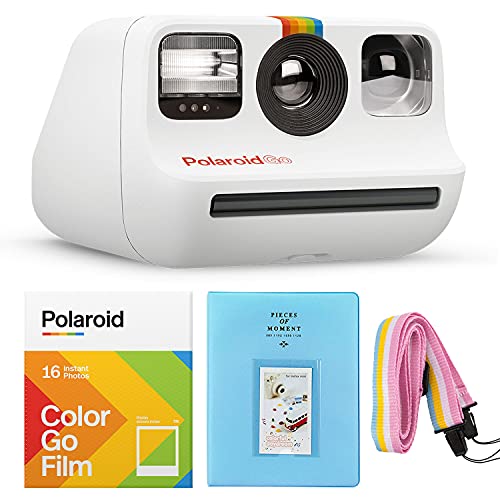 Polaroid GO Instant Mini Camera White + GO Color Film - Paquete doble + Álbum + Correa