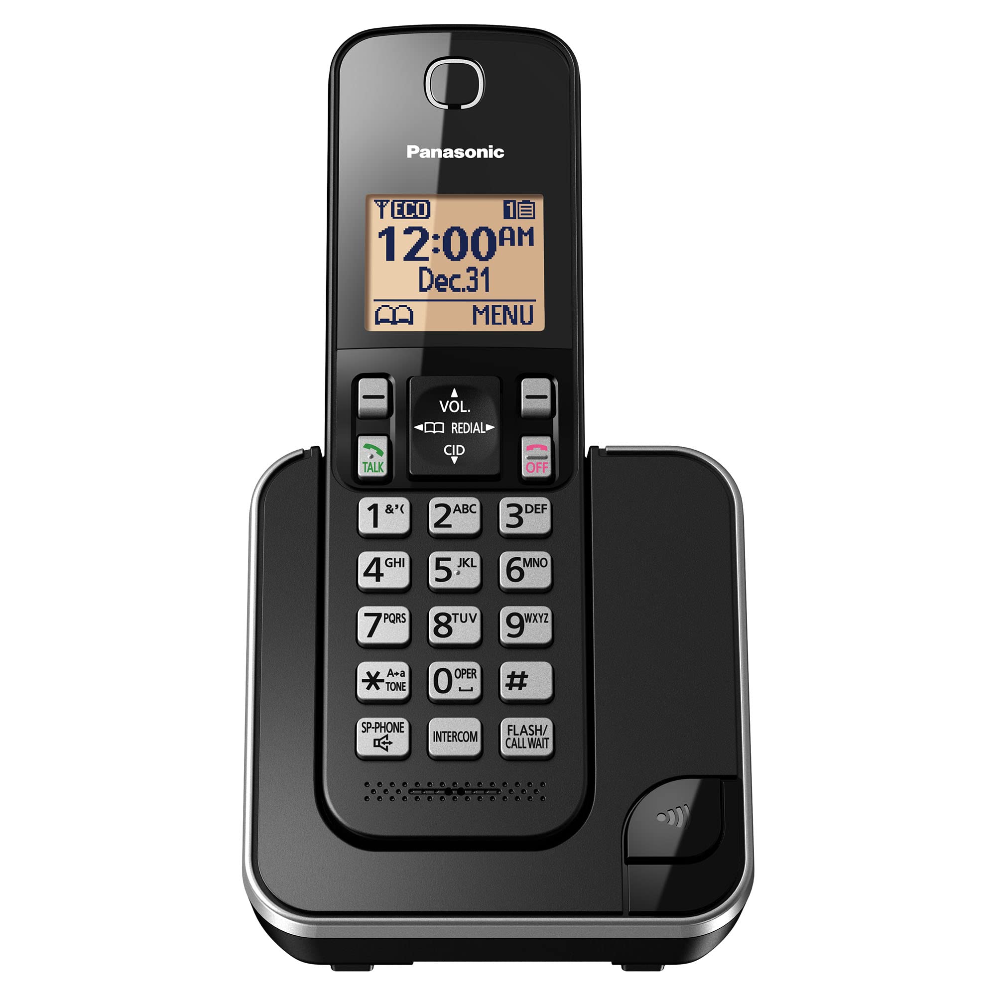 Panasonic Sistema telefónico inalámbrico expandible con pantalla retroiluminada ámbar y bloqueo de llamadas
