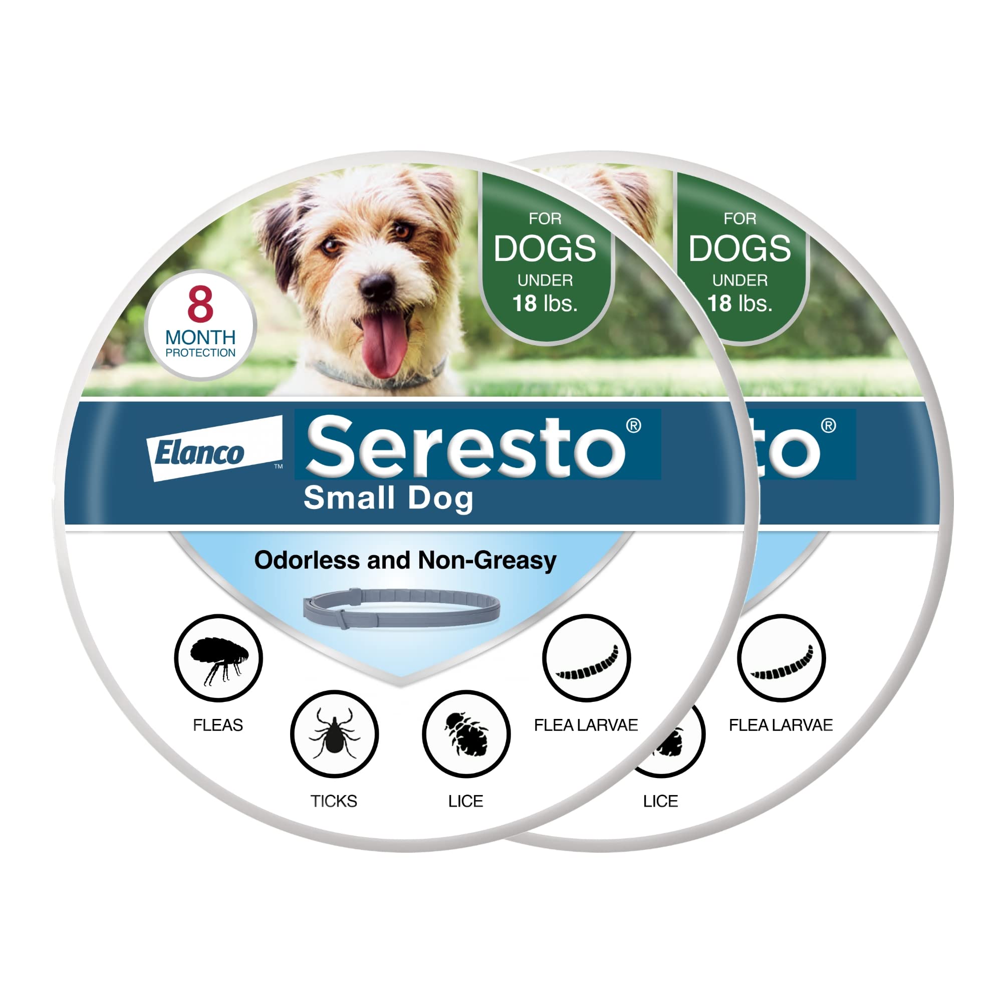 Seresto Collar de prevención y tratamiento contra pulgas y garrapatas recomendado por veterinarios para perros pequeños de menos de 18 lbs. | 2 paquetes