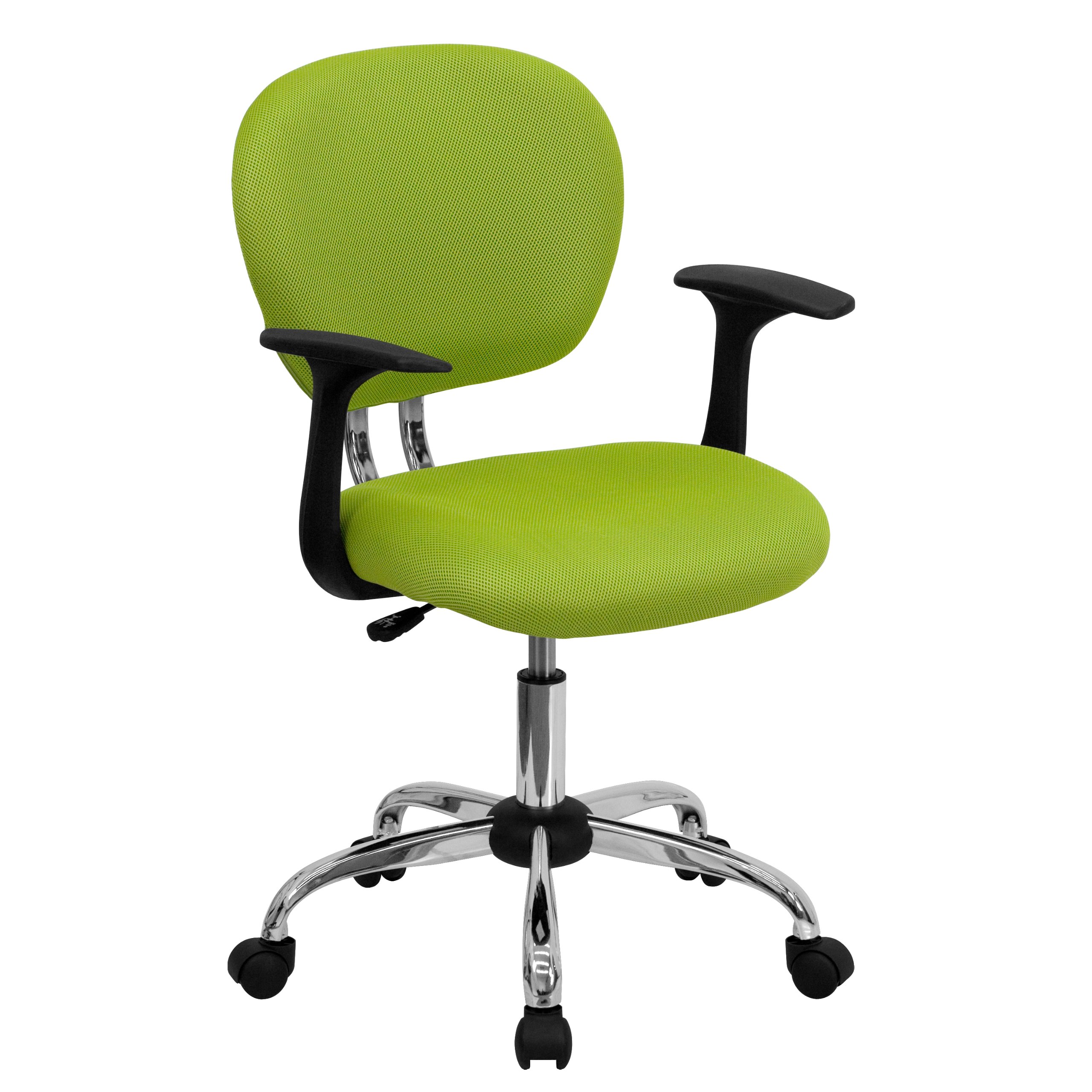 Flash Furniture Silla de oficina giratoria acolchada de malla verde manzana con respaldo medio y base y brazos cromados
