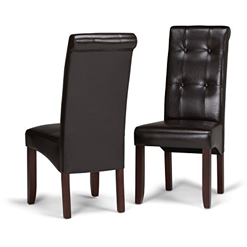 SIMPLIHOME Cosmopolitan Contemporary Deluxe Tufted Parson Chair (juego de 2) en piel sintética marrón Tanners