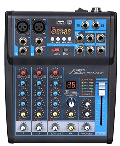 Audio 2000S Audio2000'S AMX7303- Mezclador de audio profesional de cuatro canales con procesador USB y DSP