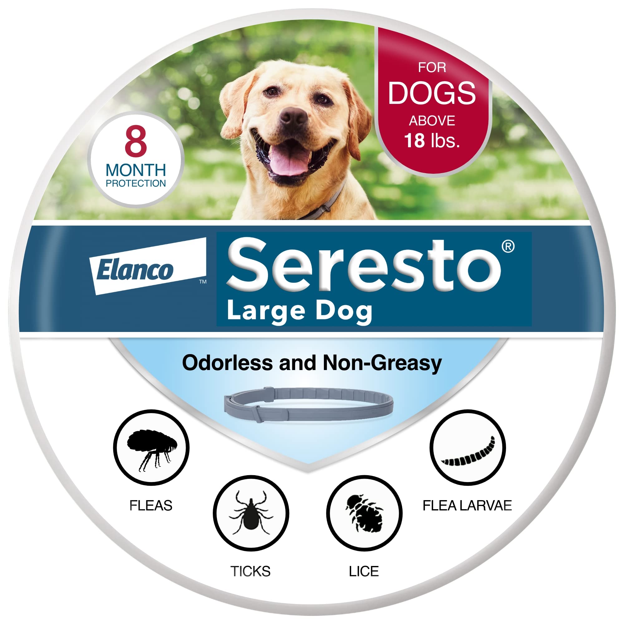 Seresto Collar de prevención y tratamiento contra pulgas y garrapatas recomendado por veterinarios para perros grandes de más de 18 libras. | 8 meses de protección