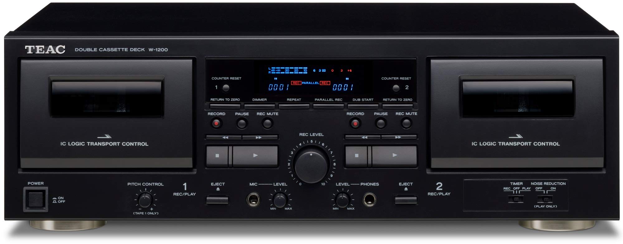 Teac Reproductor de casete doble W-1200 con grabadora/USB/Pitch/entrada de micrófono de karaoke y control remoto