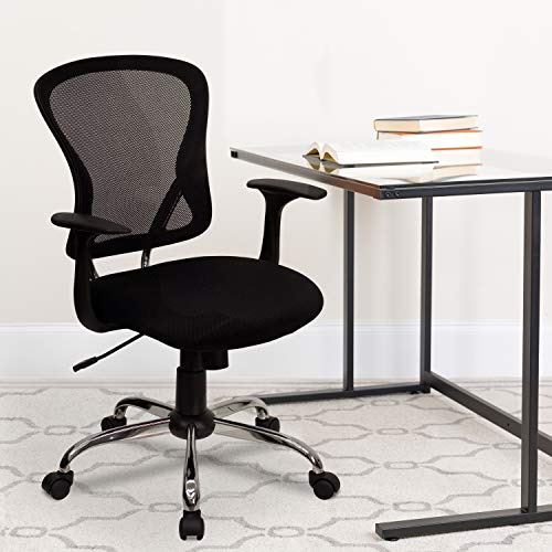 Flash Furniture Silla de oficina giratoria de malla burdeos con respaldo medio y base y brazos cromados