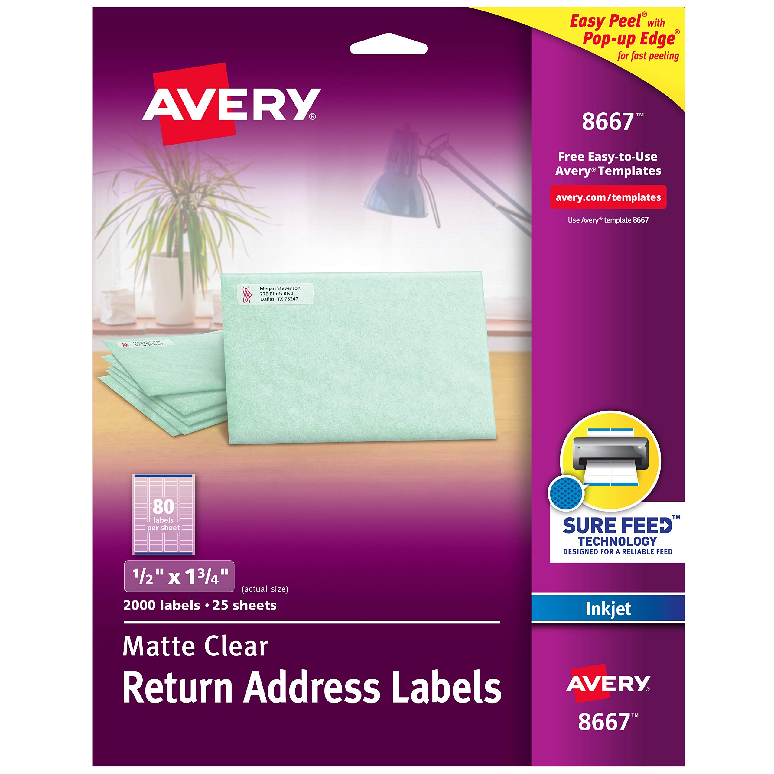 Avery Etiquetas transparentes para remitente fáciles de despegar 1/2'' x 1-3/4''