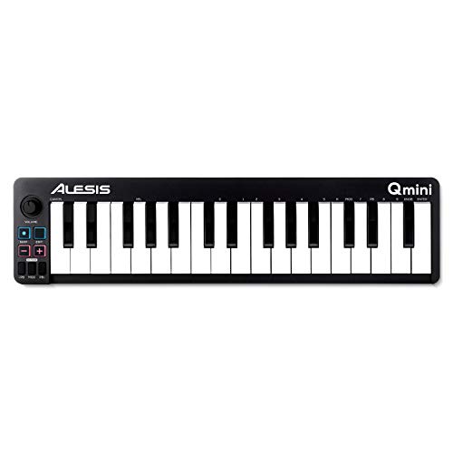 Alesis Qmini - Controlador de teclado MIDI USB portátil de 32 teclas con teclas de acción de sintetizador sensibles a la velocidad y software de producción musical incluido