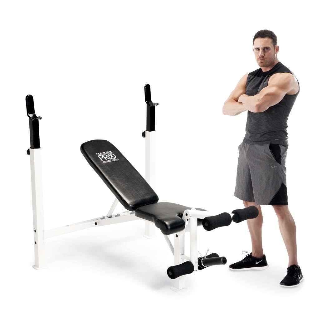 Marcy Fitness Banco de entrenamiento de levantamiento de pesas de gimnasio en casa olímpico ajustable con estante