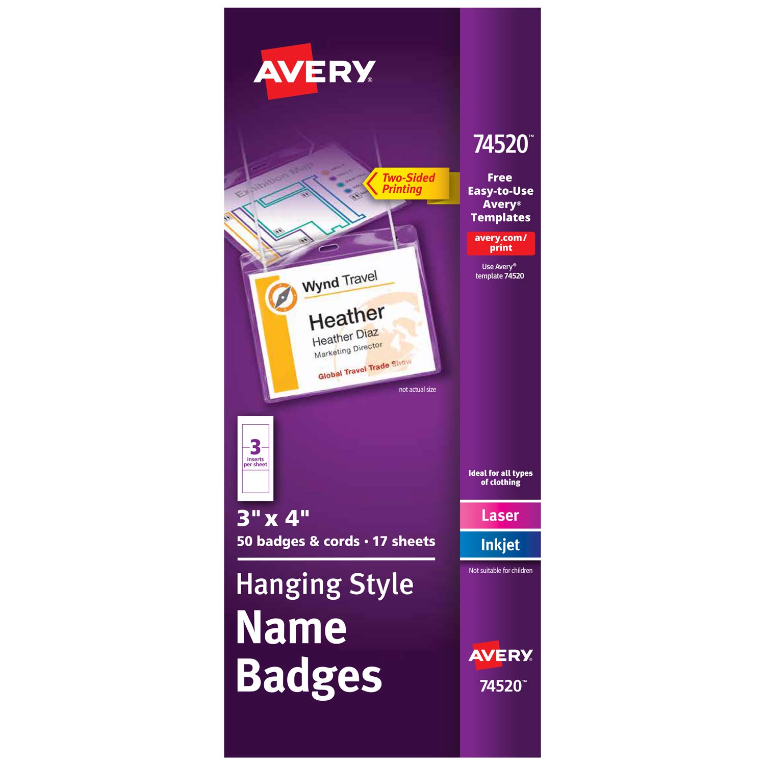 Avery 74459 Soporte para credencial para colgar en el cuello con inserto de inyección de tinta/láser