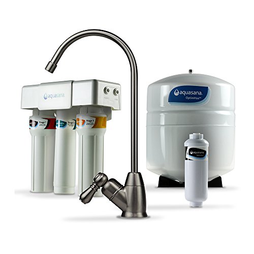Aquasana Sistema de filtro de agua para debajo del fregadero de ósmosis inversa - Filtra el 95 % del fluoruro - Filtración del grifo de la encimera de la cocina - Níquel cepillado - AQ-RO-3.55