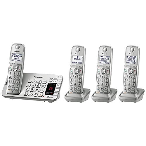 Panasonic Link2Cell Bluetooth inalámbrico DECT 6.0 Sistema de teléfono expandible con contestador automático y reducción de ruido mejorada - 4 auriculares - KX-TGE474S (Plata)
