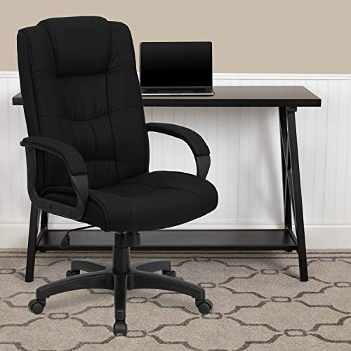 Flash Furniture Silla de oficina giratoria ejecutiva de tela negra con respaldo alto y brazos