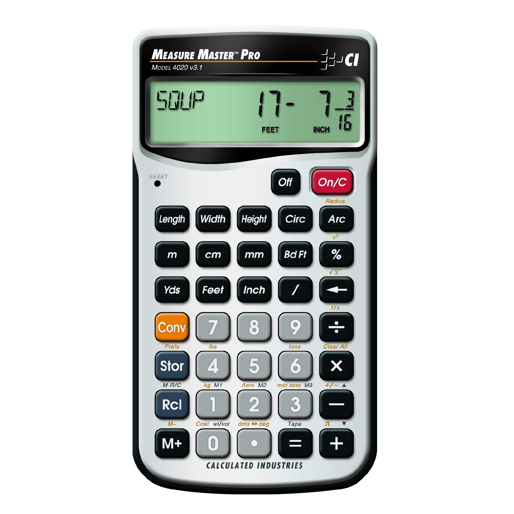 Calculated Industries 4020 Measure Master Pro Pies-Pulgadas-Fracción y Calculadora Matemática de Construcción Métrica
