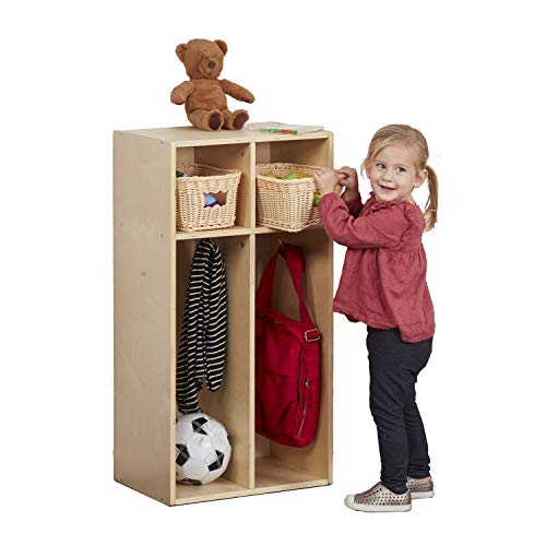 ECR4Kids Armario para abrigos de madera de abedul aerodinámico con secciones para niños o niños pequeños con o sin banco