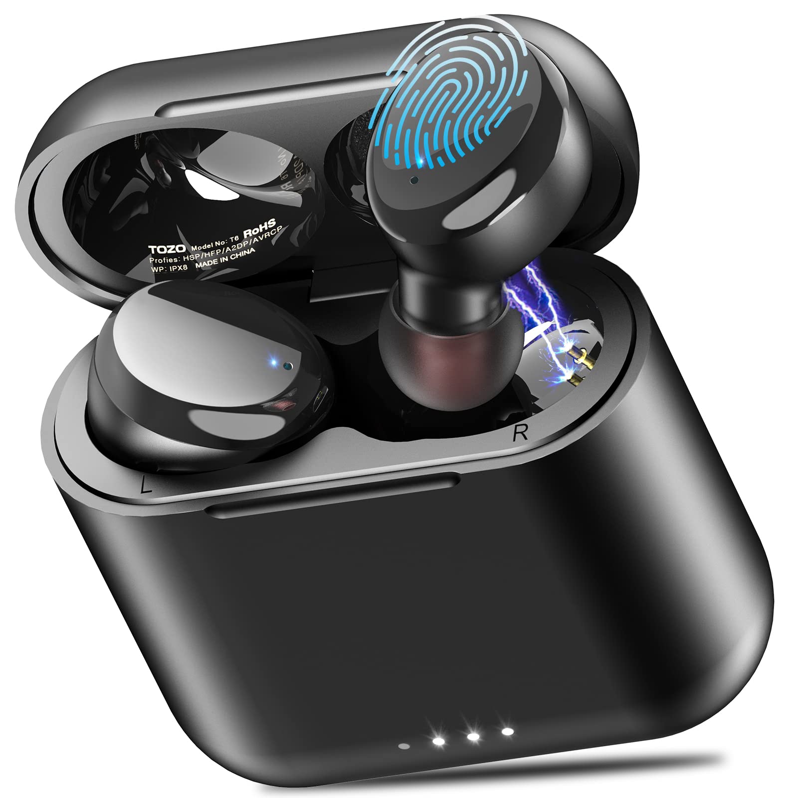  TOZO T6 True Wireless Earbuds Bluetooth 5.3 Auriculares Control táctil con estuche de carga inalámbrica IPX8 Auriculares estéreo a prueba de agua en la oreja Auriculares con micrófono incorporado...