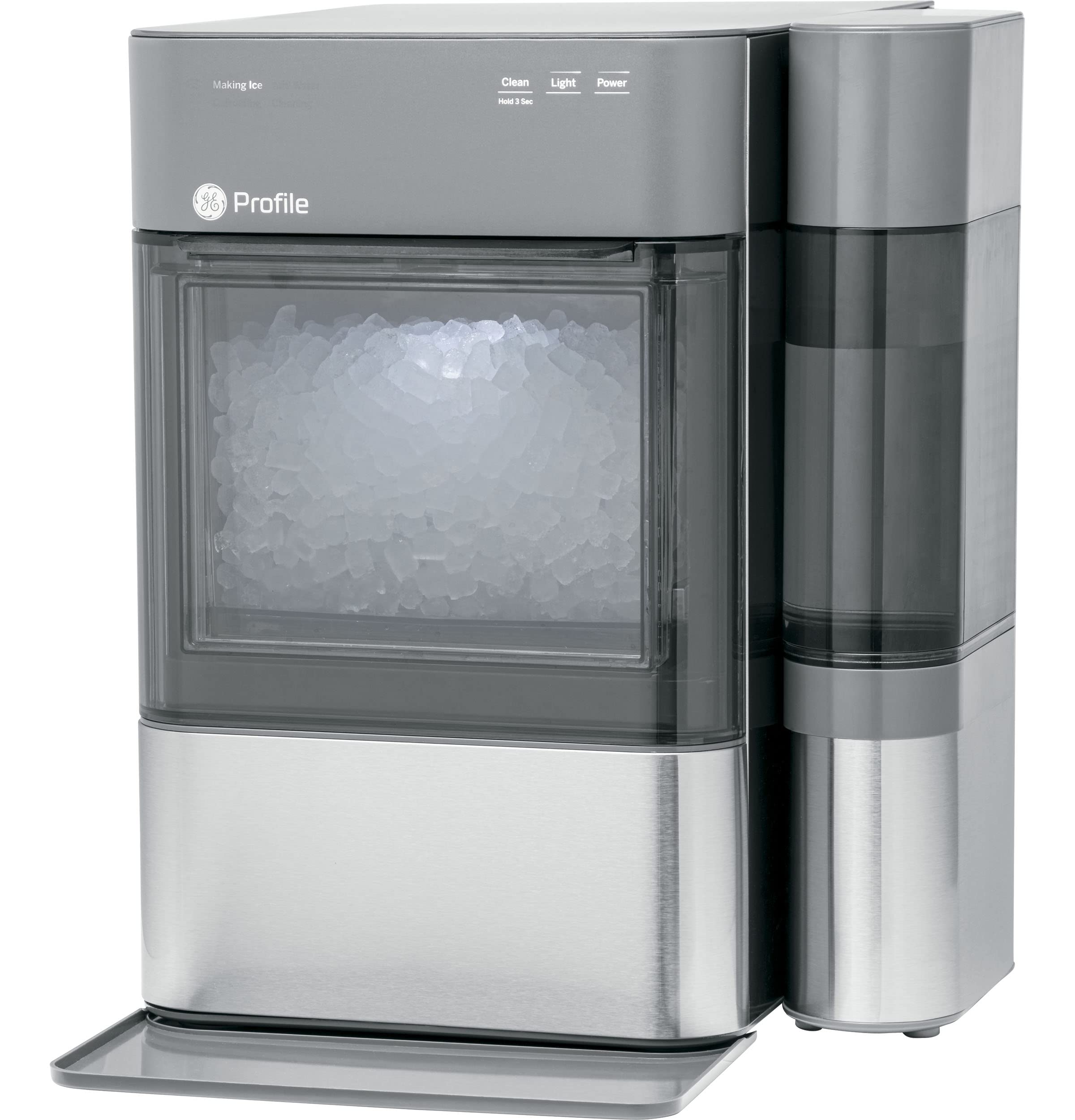 GE Ópalo 2.0 | Máquina para hacer hielo Nugt de encimera con tanque lateral | Máquina de hielo con conectividad WiFi | Esenciales de cocina para el hogar intelinte | Acero inoxidable
