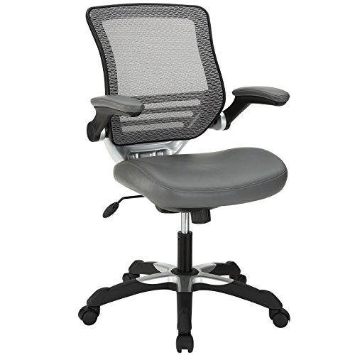 Modway Silla de oficina con respaldo de malla Edge y asiento de vinilo blanco con brazos abatibles - Escritorios para computadora en gris
