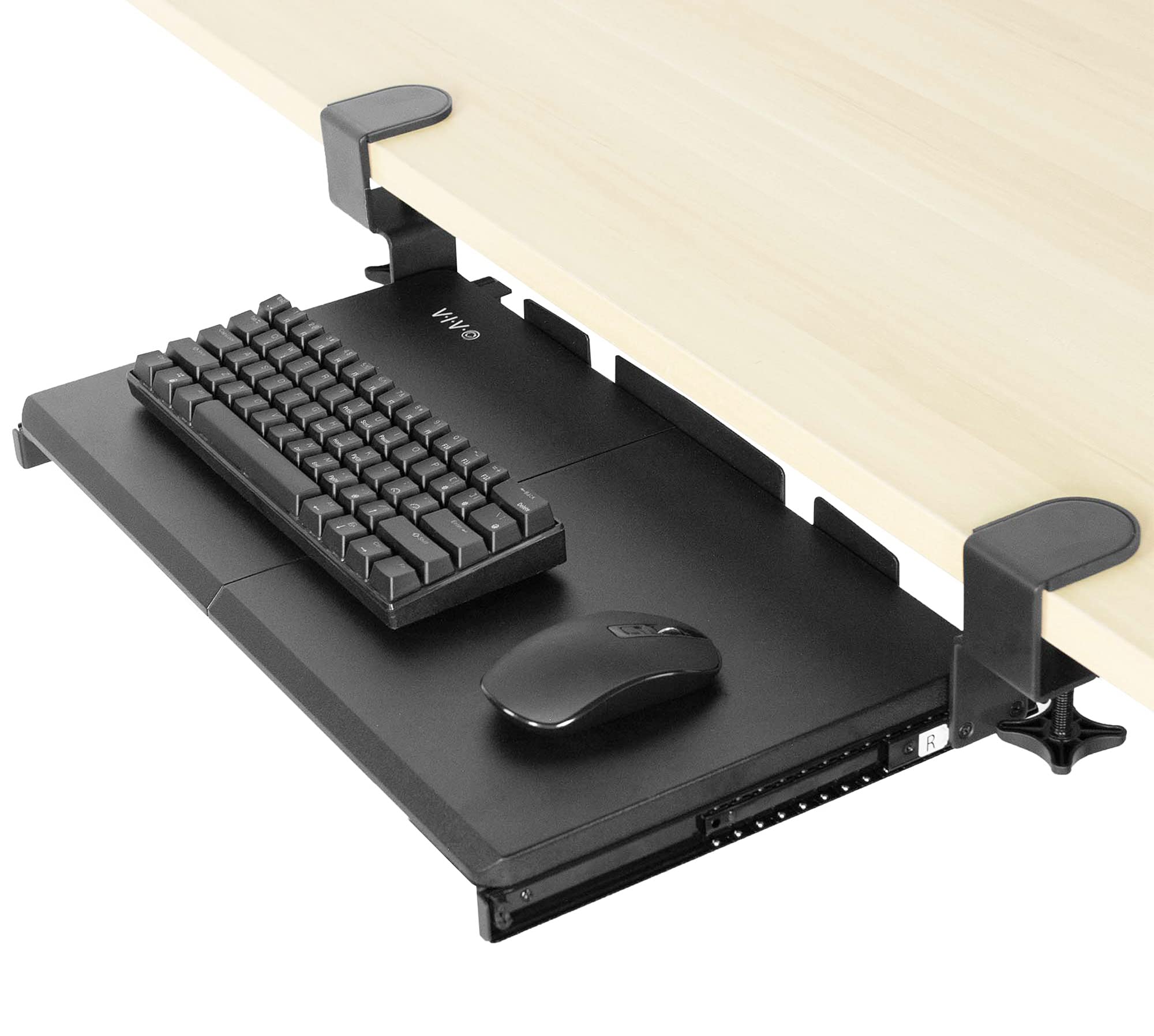 VIVO Bandeja para teclado extraíble debajo del escritorio con sistema de montaje de abrazadera en C extra resistente