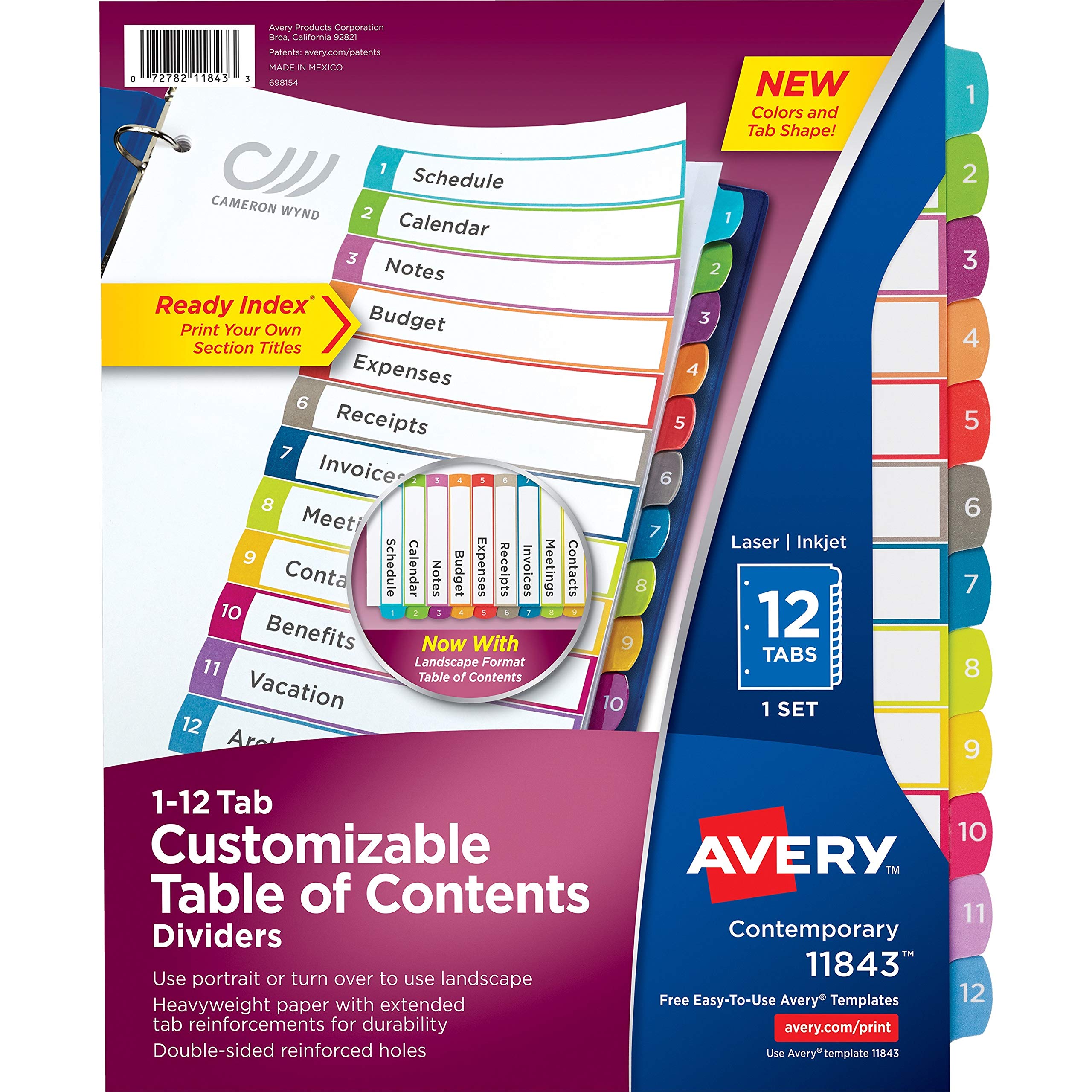 Avery 12 Separadores de pestañas para tabla de contenido personalizable Multicolor 14
