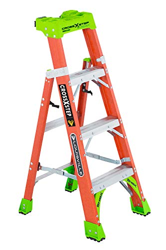 Louisville Ladder Escalera de fibra de vidrio con peldaños cruzados de 300 lb de capacidad nominal de servicio tipo IA