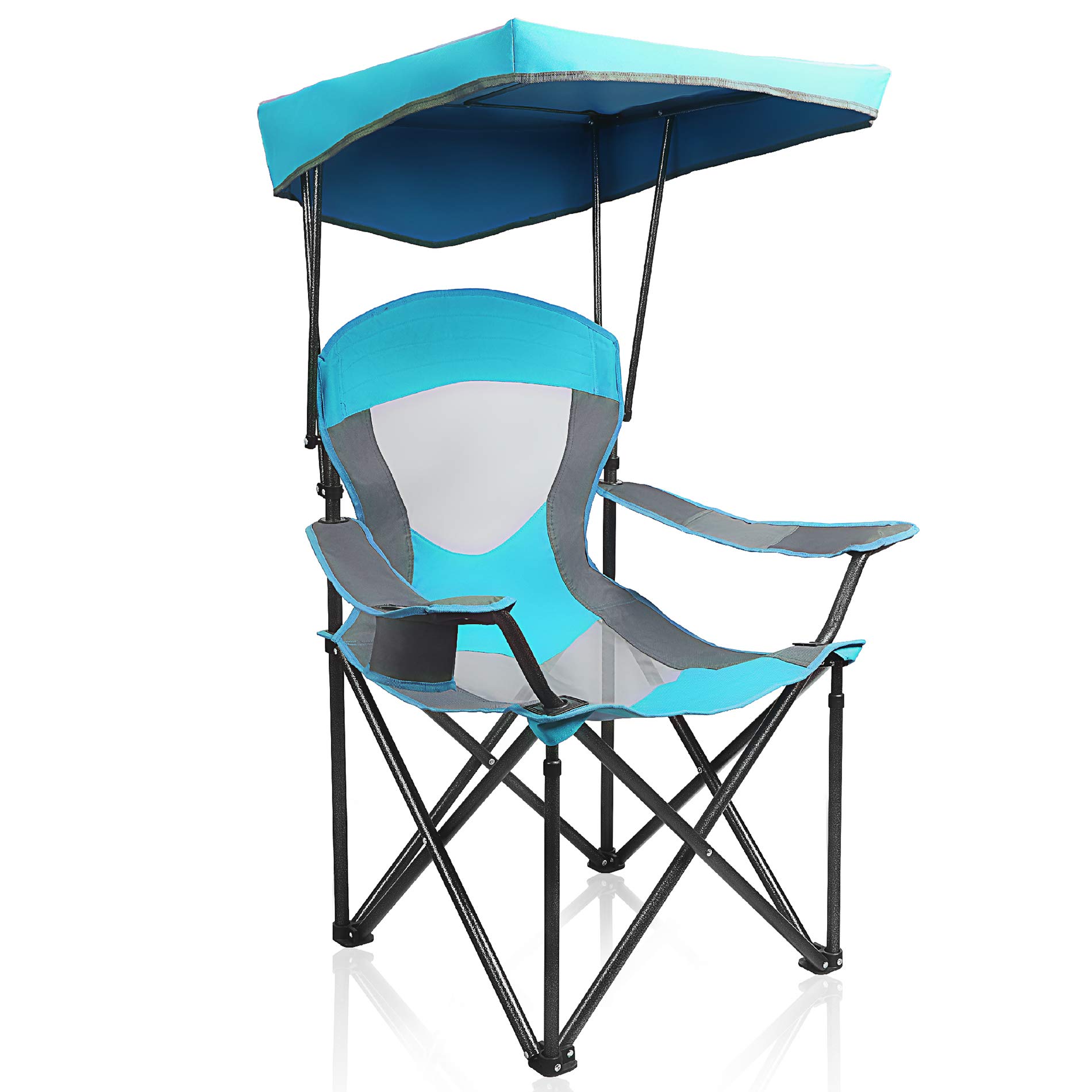 ALPHA CAMP Heavy Duty Canopy Lounge Chair Sunshade Senderismo Silla de viaje con portavasos Esmalte azul