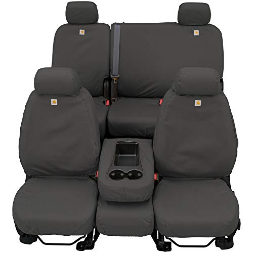 Covercraft Carhartt SeatSaver - Funda de asiento de ajuste personalizado para la fila delantera para modelos seleccionados de Chevrolet/GMC - Tejido de pato (grava) - SSC3414CAGY