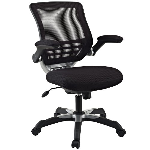Modway Silla de oficina con respaldo de malla Edge y asiento de malla en negro con brazos abatibles en negro