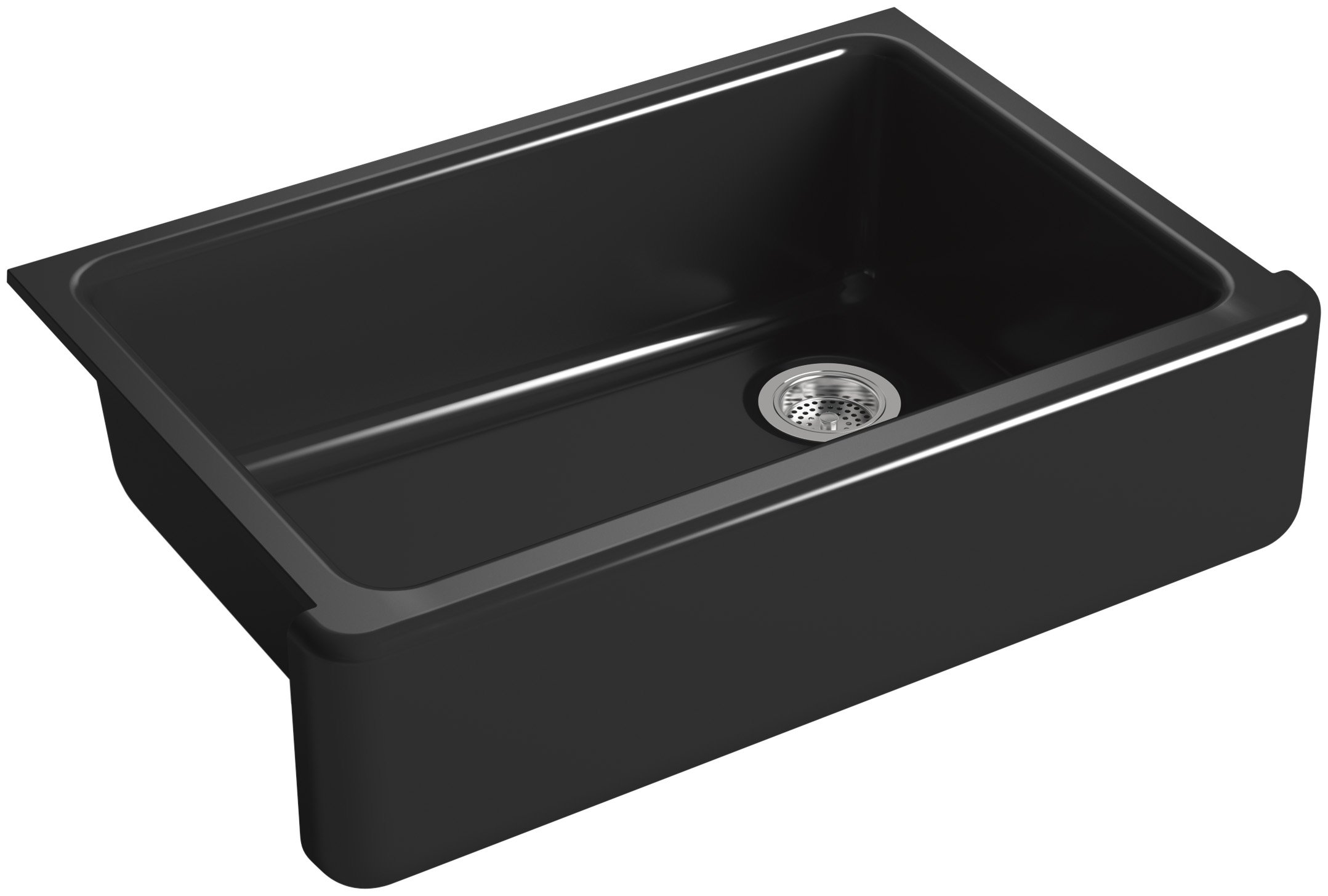 KOHLER K-5827-7 Whitehaven Farmhouse Self-Trimming Undermount Single-Bowl Sink with Tall Apron, Black 33 Inch