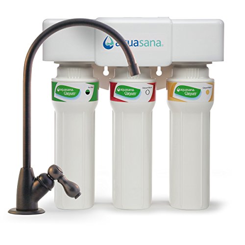  Aquasana Sistema de filtro de agua Claryum de flujo máximo de 3 etapas para debajo del fregadero - Filtración Claryum para mostrador de cocina - Filtra el 99 % del cloro - ?Grifo de bronce aceitado...