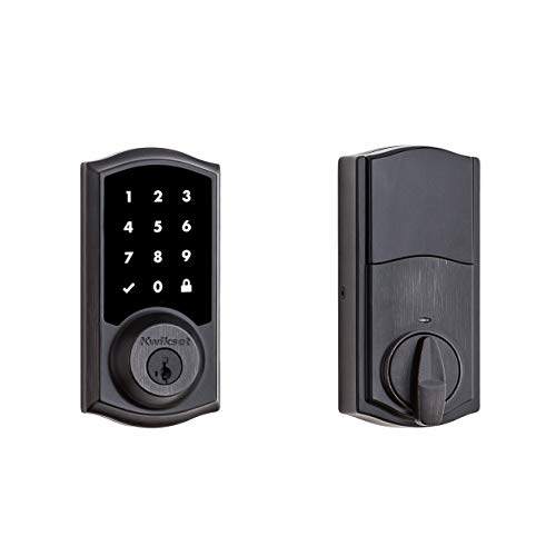 Kwikset 99160-021 Cerradura inteligente tradicional SmartCode 916 con pantalla táctil y cerrojo electrónico para puerta delantera con seguridad SmartKey y Z-Wave Plus en bronce veneciano