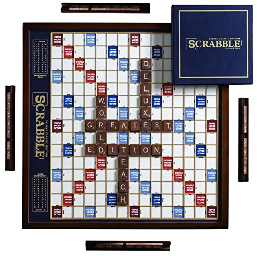 WS Game Company Scrabble Deluxe Edition con tablero de juego giratorio de madera