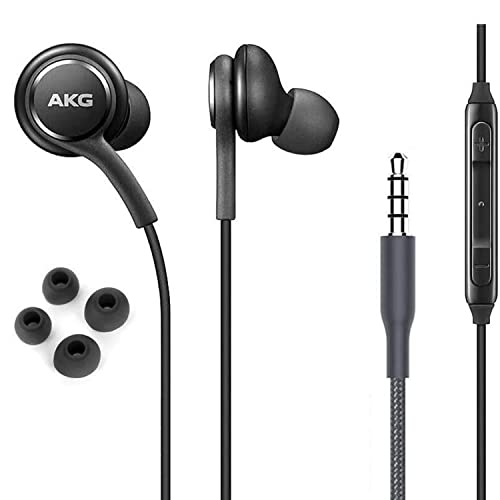 ElloGear Auriculares estéreo OEM para Samsung Galaxy S10 S10e Plus A31 A71 Cable - Diseñado por AKG - con micrófono y botones de volumen (negro)