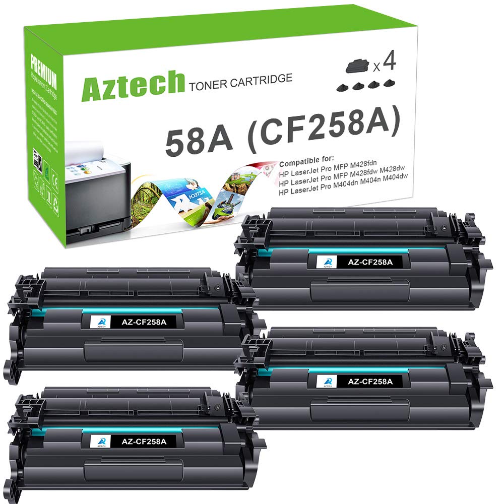 Aztech Reemplazo de cartucho de tóner compatible para impresora HP 58A CF258A 58X CF258X Pro M404n M404dn MFP M428fdw M428dw M428fdn (paquete de 4 negros)