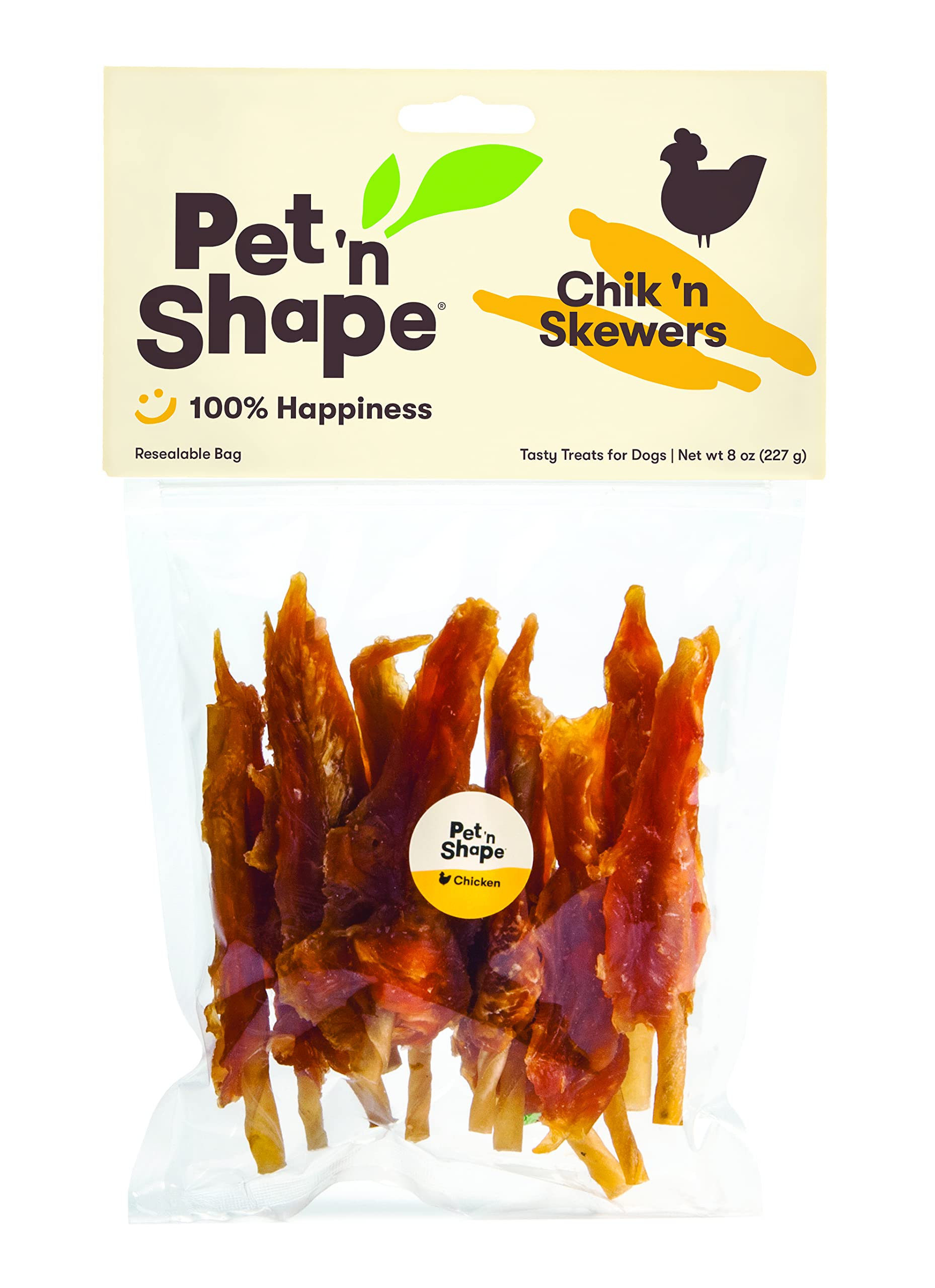 Pet 'N Shape Chik 'n Skewers Golosinas para perros masticables de cuero crudo envueltas en pollo