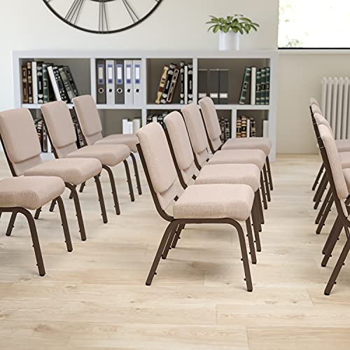 Flash Furniture Paquete de 4 sillas de iglesia apilables Serie Hercules de 21'' de ancho en tela beige - Armazón de veta de cobre