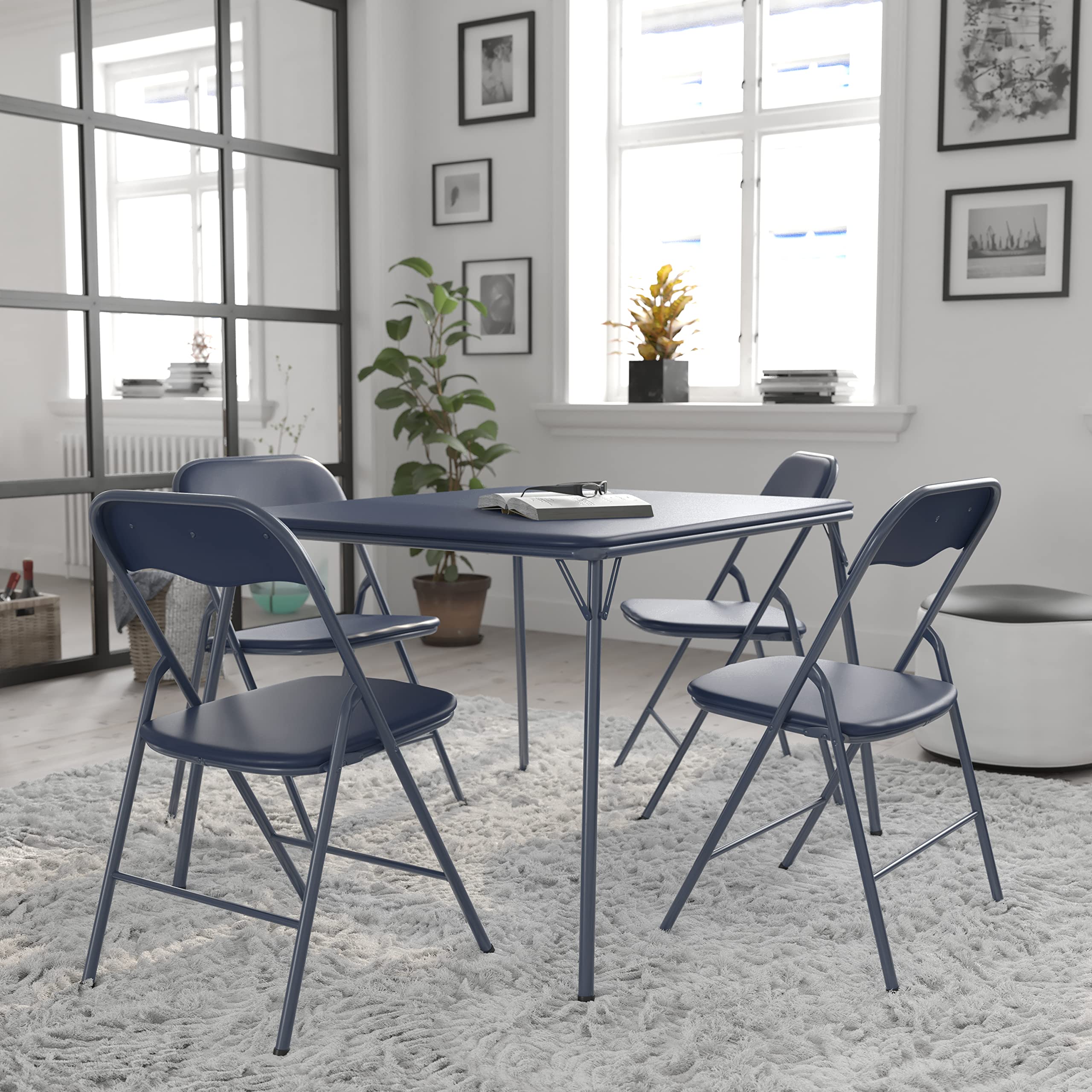 Flash Furniture Juego de mesa y silla plegable de 5 piezas en color azul marino