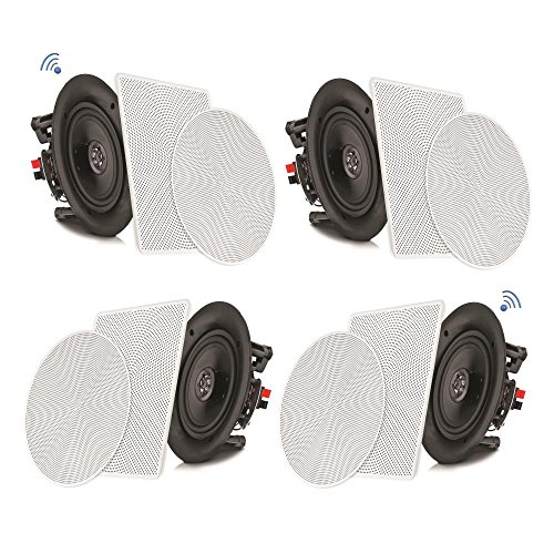  Pyle 8 4 Bluetooth Montaje empotrado - En la pared En el techo Sistema de altavoces de 2 vías Conexiones rápidas Parrilla redonda/cuadrada cambiable Cono de polipropileno y tweeter Sonido estéreo...