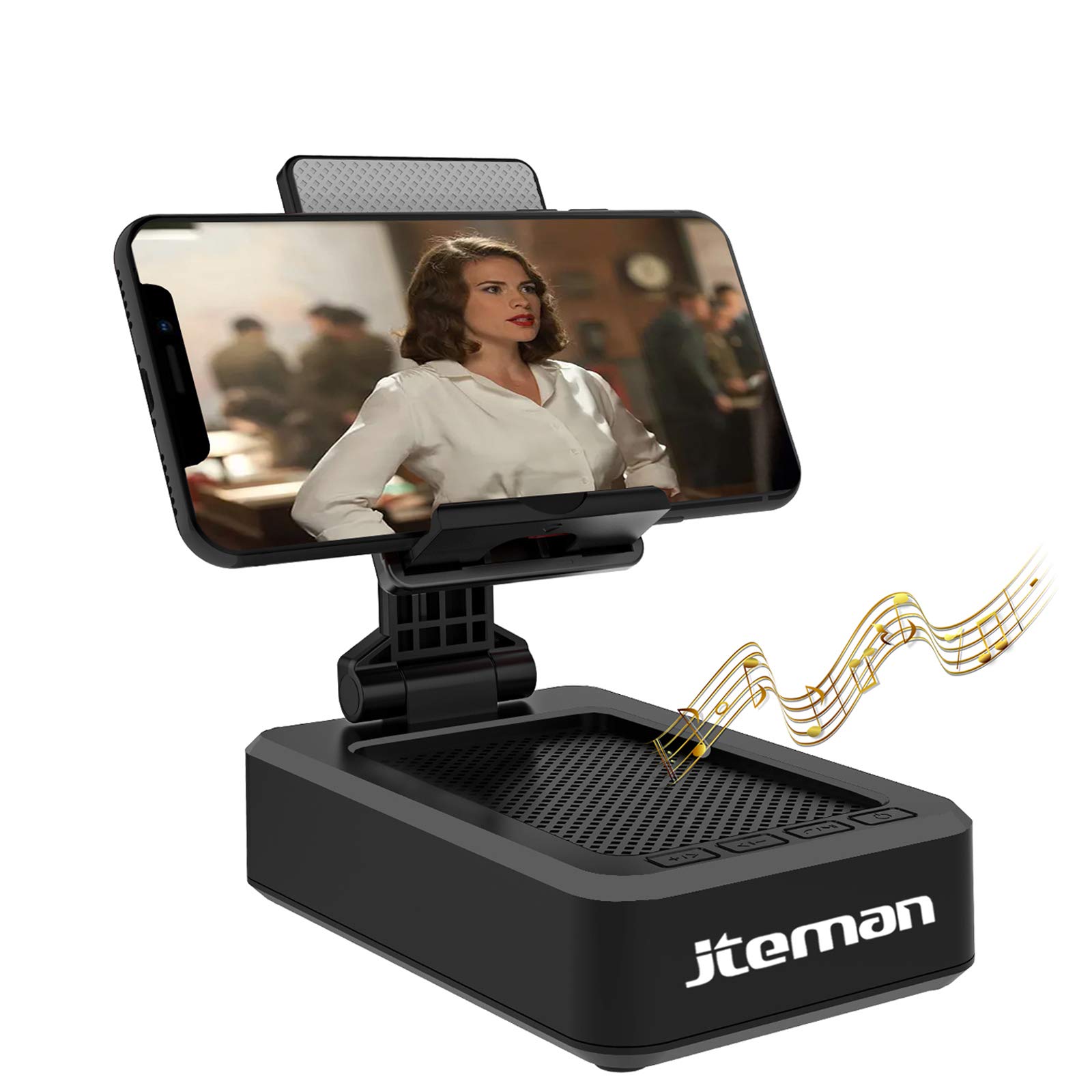  JTEMAN Soporte para teléfono celular con altavoz Bluetooth inalámbrico y base antideslizante Sonido envolvente HD Perfecto para el hogar y al aire libre con altavoz Bluetooth para escritorio Compatible...